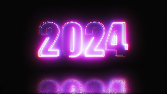 2024 Neon text. Computer generated 3d render