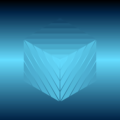 This visually appealing image presents a serene blue hexagon comprised of layered transparent triangles, converging towards the center. Each layer subtly adds depth, crafting a multifaceted, geometric portrayal. Set against a smoothly transitioning gradient background, the hexagon emanates a calming aura. The deliberate choice of blue hues enhances the piece's tranquility, making it ideal for designs aiming to convey peacefulness and depth.