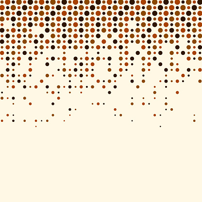 This image illustrates a seamless transition from a dense concentration of brown dots at the top, creating a pixelated ombre effect as they disperse and become more sporadic towards the bottom against a cream-colored background. It mimics a sandy texture or digital dissolution, making it versatile for various design purposes, such as decorative papers, backgrounds in graphic design, or subtle textile prints.