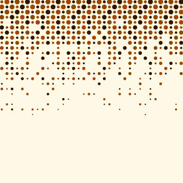 Vector illustration of An ombre pattern featuring a cascade of brown dots that gradually dissolve into a cream backdrop, reminiscent of a pixelated effect.