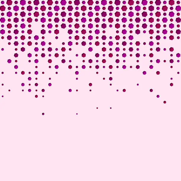 Vector illustration of A playful gradient of magenta dots cascading down against a pink background, creating a bubbly effect.