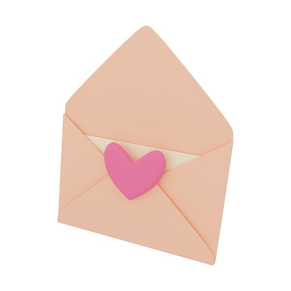 3d mail envelope icon with red heart notification new message. Happy valentine day message in love concept. 3d envelope icon render illustration