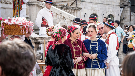 Dubrovnik - Croatia, May 2015: Girls dressed in national dress in Dubrovnik, to celebrate and showcase their cultural heritage. Dubrovnik is known for its rich history and cultural traditions