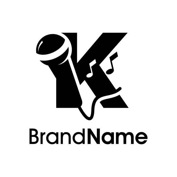 ilustraciones, imágenes clip art, dibujos animados e iconos de stock de logotipo moderno de micrófono k inicial - letter k audio