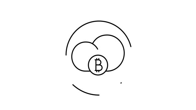bitcoin cloud animated outline icon on white background. bitcoin cloud rotation appearance 4k video animation for web, mobile and ui design