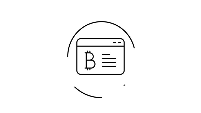bitcoin web site animated outline icon on white background. bitcoin web site rotation appearance 4k video animation for web, mobile and ui design