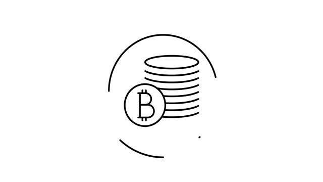 bitcoin stack animated outline icon on white background. bitcoin stack rotation appearance 4k video animation for web, mobile and ui design