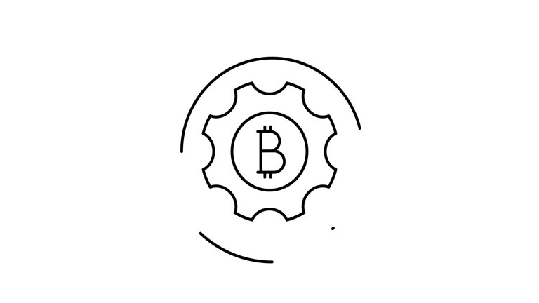 bitcoin gear animated outline icon on white background. bitcoin gear rotation appearance 4k video animation for web, mobile and ui design