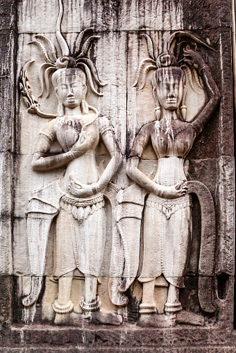 Devatas in Angkor Wat temple, Angkor, Siem Reap, Cambodia, Asia