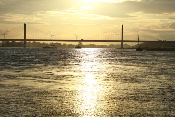 Impressive sunset on the Rhine near Kalkar in Germany.