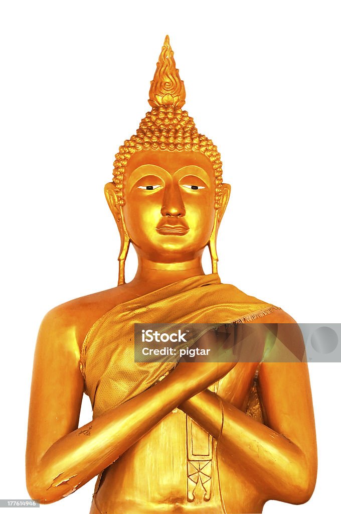Isolado fundo branco golden estátua do Buda - Foto de stock de Buda royalty-free