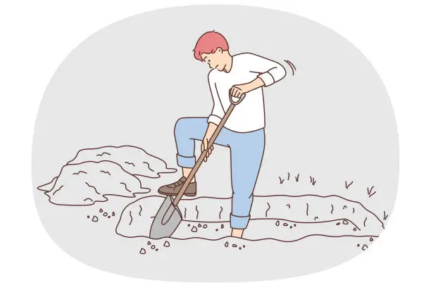 Vector illustration of Man digging grave