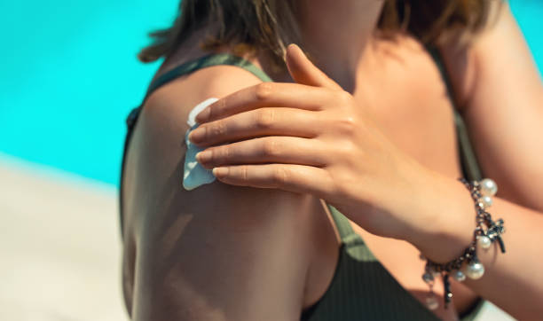istock Woman applying sunblock cream on her shoulder. 1776161711