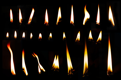 candle flame set isolated on black