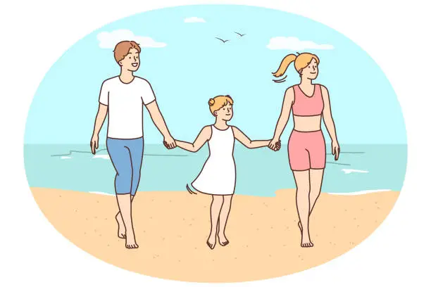 Vector illustration of Happy family with child on beach