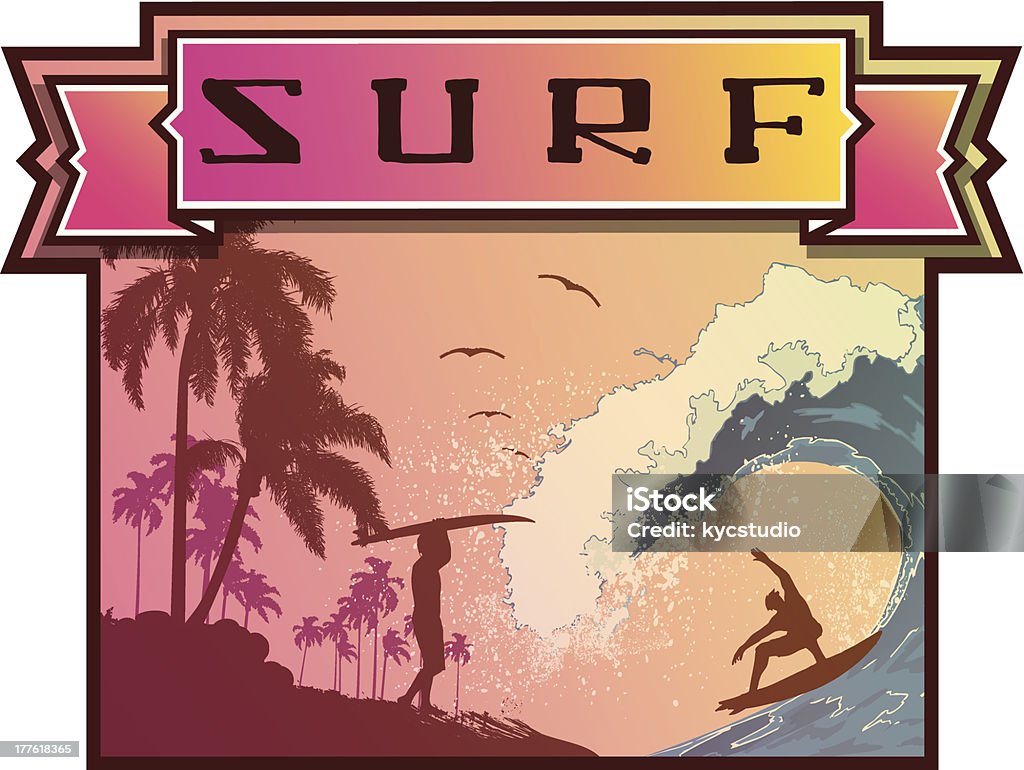 Emblema de Surf en la playa - arte vectorial de Actividad libre de derechos
