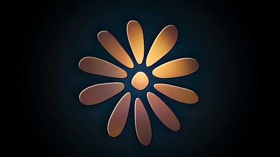 Illustration of a dark background with floral shapes with effects in the middle
