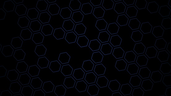 Illustration of a black background with blue hexagon patterns