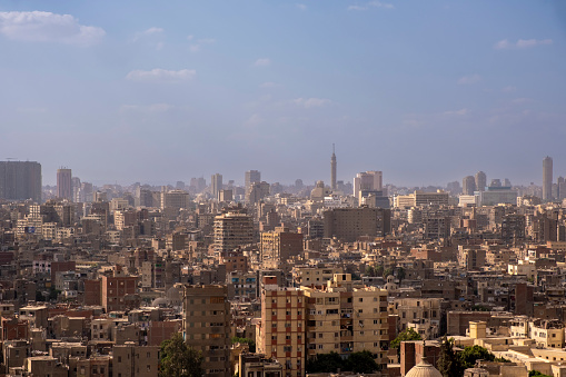 Old city of Sanaa the capital of Yemen. View on the city from roof at sunrise