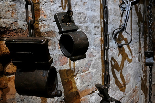 Chains and torture equipment in a medieval prison in Nuremberg, Germany