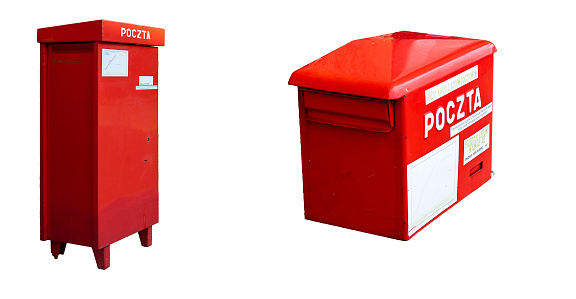 red mailbox on white isolated background