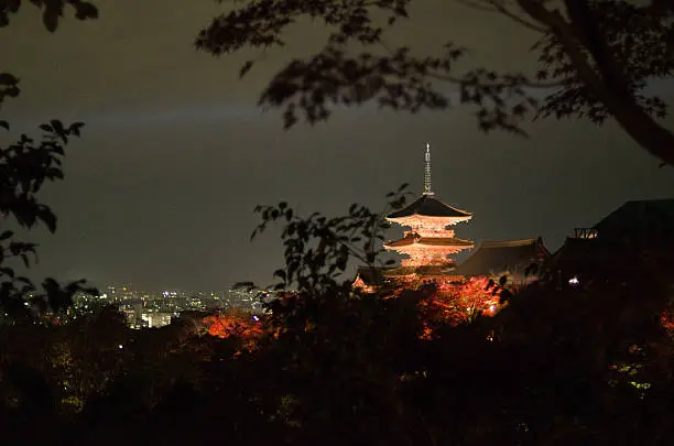 Kiyomizu-dera temple in Kyoto during maple leaves festival in autumn