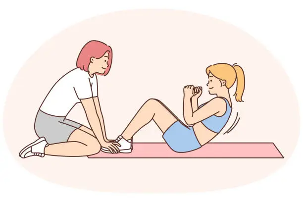 Vector illustration of Woman training with coach in gym