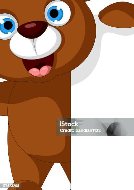 Happy Baby Brown Bear Cartoon Posing With Blank Sign Stock Illustration - Download Image Now