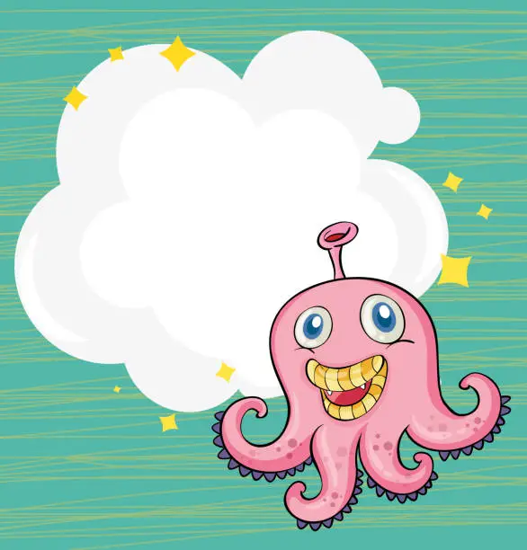 Vector illustration of Empty cloud template with an octopus
