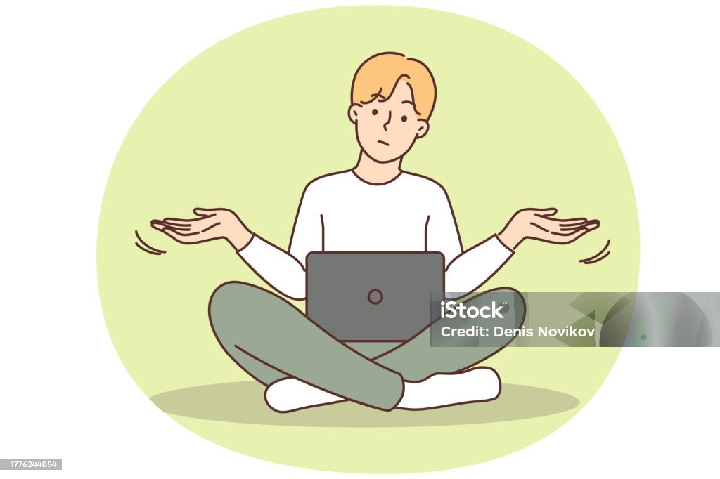 Computer Confused Confused Man Experience Error On Laptop Stock Illustration - Download ...