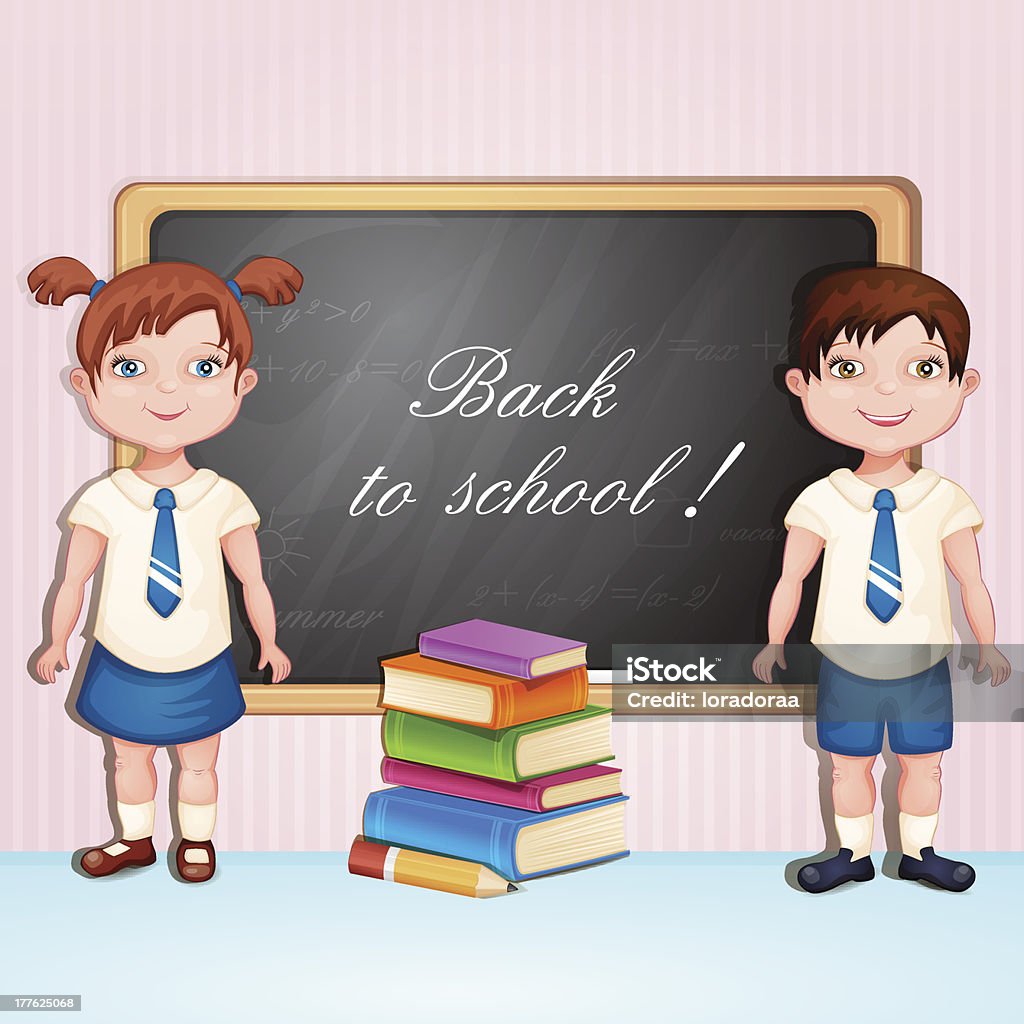 Powrót do szkoły ilustracji chłopiec i dziewczynka z - Grafika wektorowa royalty-free (Biały)