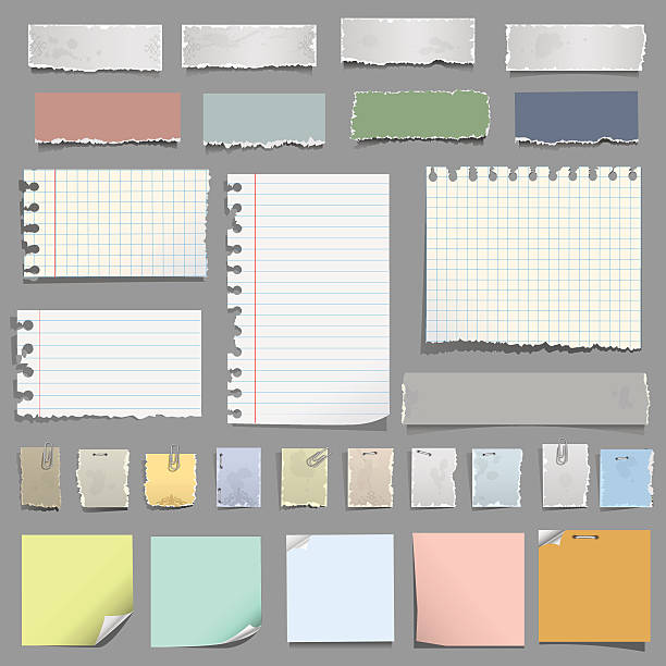 Various notes paper Vector collection of various notes paper : ragged sheets of paper, grungy old paper and lined notepad pages.  bulletin board stock illustrations