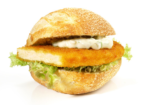 Tofu Nuggets in a Bun - Fast Food on white Background