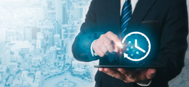 istock The futuristic time clock face and hands are set against a backdrop of modern technology. Economic investment, stock market timing, and business growth. 1776257623