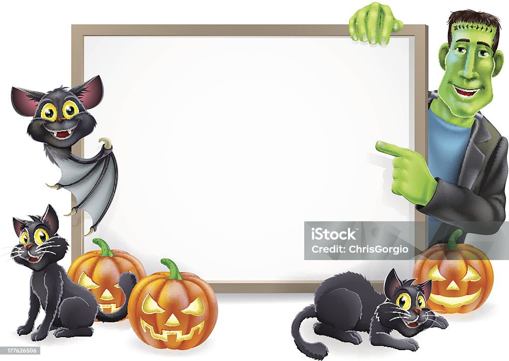 Panneau d'Halloween avec Bat et de Frankenstein - clipart vectoriel de Affiche libre de droits