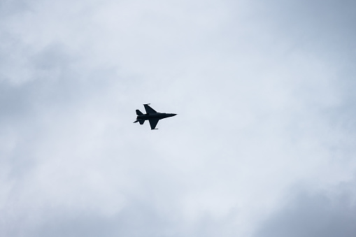 Kjeller, Norway - June 18 2023: General Dynamics F-16 Fighting Falcon performing a display.