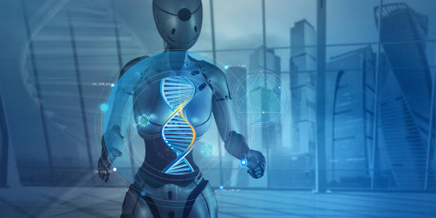 istock The work of artificial intelligence with luminous DNA strands on a blue background, 3D render. 1776285597
