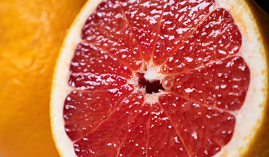 Grapefruit slices. Closeup fruit background. Nobody