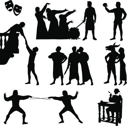 Silhouettes of Shakespeare and his most famous plays including Macbeth, Hamlet, Romeo and Juliet, Julius Caesar, and Midsummer Night’s Dream. Files included – jpg, ai (version 8 and CS3), svg, and eps (version 8)