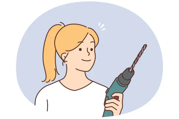 Vector illustration of Woman with electric drill in hands