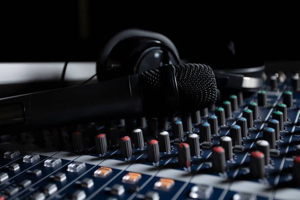istock Microphone with audio mixer in the control room audio system. 1776344908