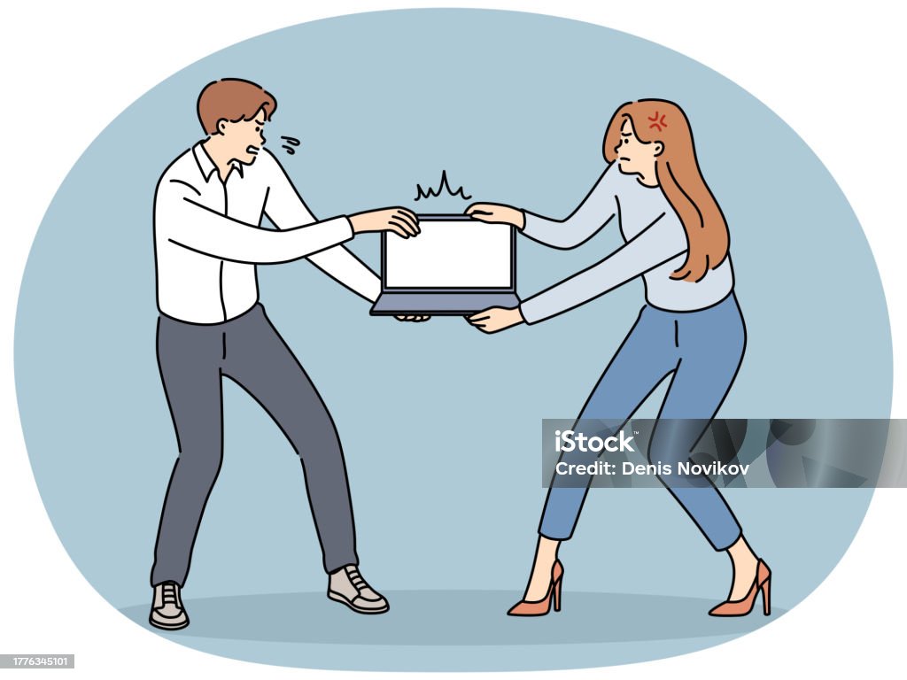 Computer Fighting User Angry Businesspeople Fighting For Computer Stock Illustration ...
