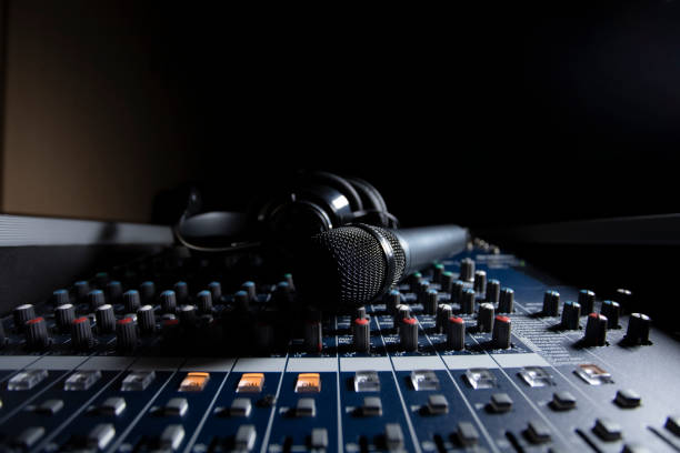 istock Microphone with audio mixer in the control room audio system. 1776345427