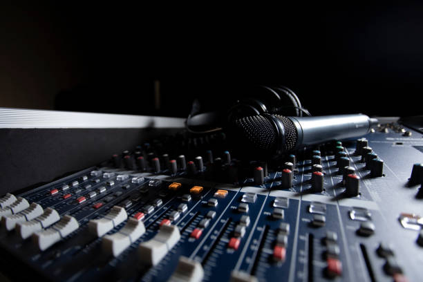 istock Microphone with audio mixer in the control room audio system. 1776345428