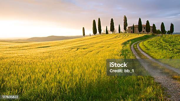 Casa De Quinta Ao Pôr Do Soltoscana Itália - Fotografias de stock e mais imagens de Toscana - Itália - Toscana - Itália, Itália, Casa de Quinta