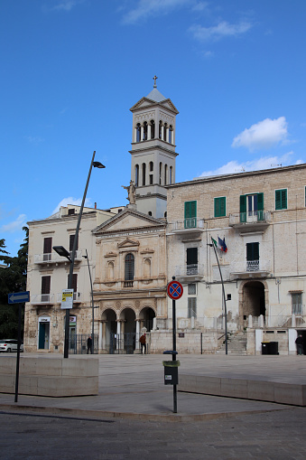 Ruvo di Puglia, Metropolitan city of Bari, Italy - 5 november 2023: The church of the Santissimo Redentore is a religious building located in Piazza Giacomo Matteotti. Although the church was consecrated already in 1902, the work to complete the façade and bell tower was completed only in 1955. The temple is currently home to an extensive parish territory, so much so that it enjoys four rectories, such as the church of the Annunziata, the of San Rocco, the church of Santa Caterina d'Alessandria and the church of San Giacomo al Corso. The church is dedicated to the Most Holy Redeemer and is vicar of the Cathedral parish.