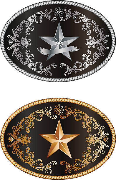 Buckle Buckles with the lone star of texas, isolated on white background cowboy stock illustrations