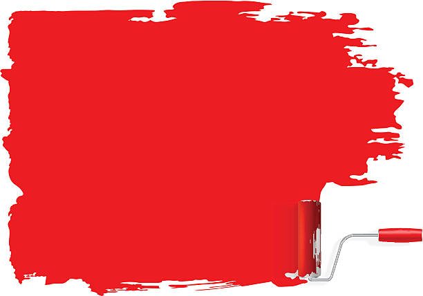 istock Red Paint roller painting the remaining of the white wall 177636551