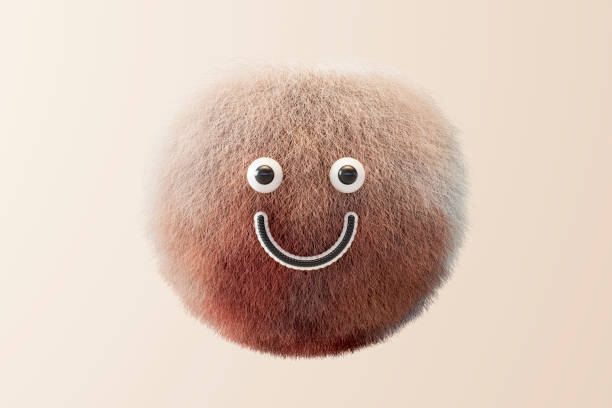 Hairy emoji sphere shaped fur. Digitally generated image.