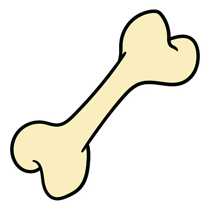 Hand-drawn cartoon doodle dog bone icon isolated on a white background. Flat design. Vector illustration.